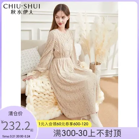 秋水伊人蕾丝提花拼接连衣裙冬季新款女装圆领中长款优雅裙图片