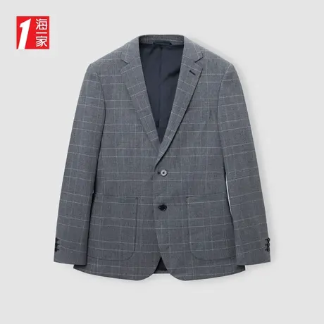 海一家时尚格纹西装外套2024春季新款经典平驳领男士西服商品大图