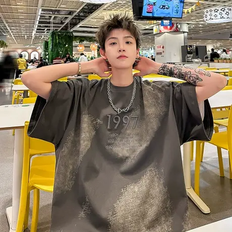 情侣款短袖T恤男2023夏季新款透气纯棉休闲体恤字母刺绣运动上衣商品大图