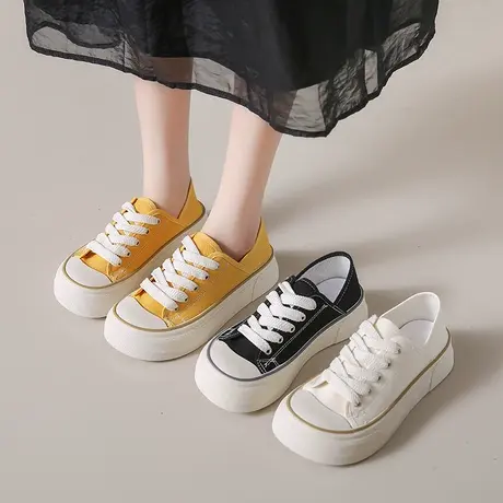 厚底芒果头帆布鞋女ins超火百搭2024春秋季新款半托两穿板鞋子潮商品大图