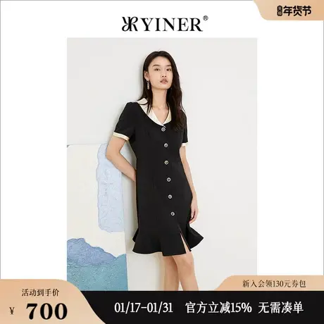 YINER音儿专选女装夏季赫本风撞色翻领短袖连衣裙图片