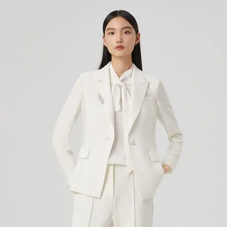LANCY/朗姿女装春季新款白色西装收腰通勤外套女OL西服上衣图片