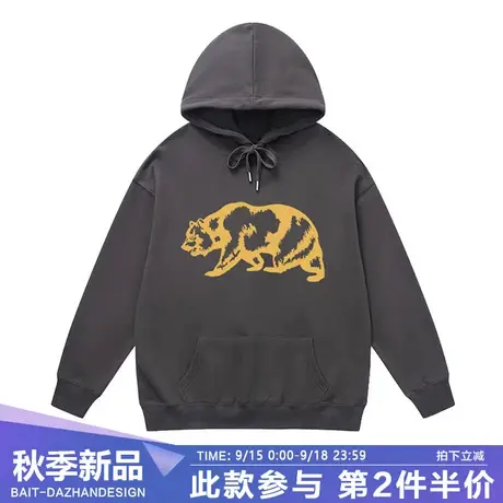 韩版港风小熊印花男女卫衣秋冬宽松新款长袖别致连帽上衣图片