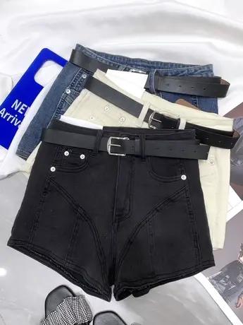 东大门弹力牛仔短裤女2024春新款显瘦百搭高腰裤辣妹包臀折线热裤商品大图