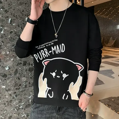 长袖t恤男潮牌春秋款打底衫衣服2023新款男装春秋季白色秋装卫衣T商品大图