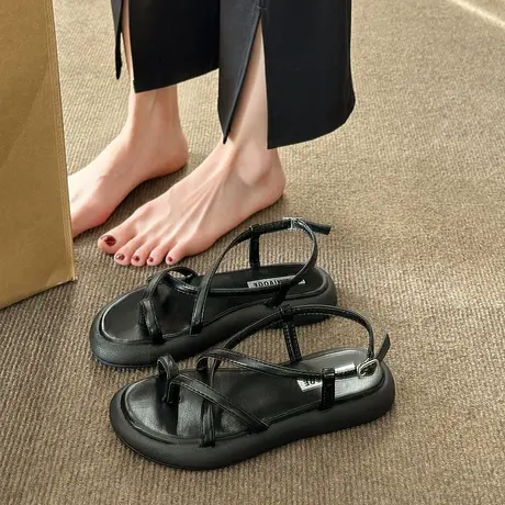 厚底设计感小众法式复古夹趾交叉一字扣带凉鞋女罗马鞋2024年夏季商品大图