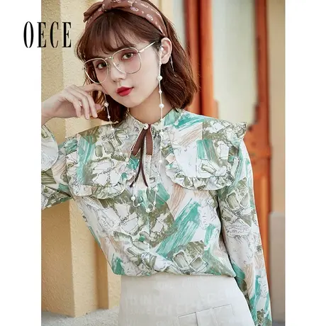 Oece复古花衬衫秋装新款女装设计感小众上衣早秋气质衬衣商品大图