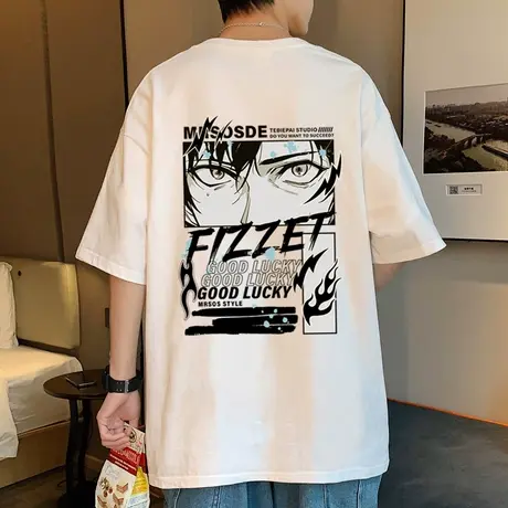 短袖t恤男2024新款动漫卡通纯棉重磅圆领体恤ins夏季潮牌休闲半袖商品大图