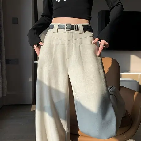 窄版阔腿西装裤女2024春秋薄款直筒小个子高腰宽松垂感休闲拖地裤商品大图