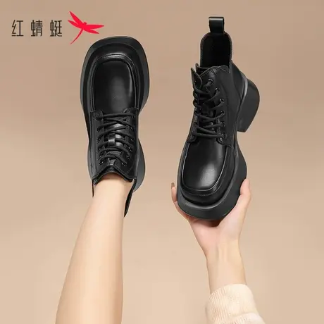 红蜻蜓马丁靴女2023秋冬新款黄色靴子复古显脚小短靴厚底大黄靴潮商品大图