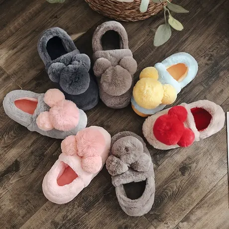 棉鞋女外穿冬季2024新款加绒加厚休闲百搭室内家居防滑毛毛拖鞋男图片