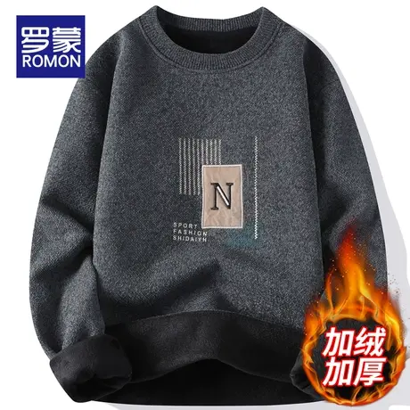 罗蒙一体绒雪尼尔男士毛衣秋冬季针织衫冬天保暖卫衣加绒加厚上衣图片