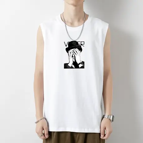 纯棉无袖t恤男士背心2023新款夏季外穿汗衫运动健身宽松坎肩男生商品大图