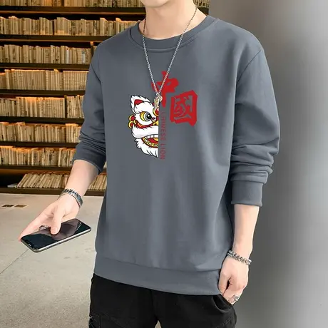 长袖t恤男士春秋季韩版潮流ins百搭圆领卫衣男装打底体恤衫上衣服商品大图