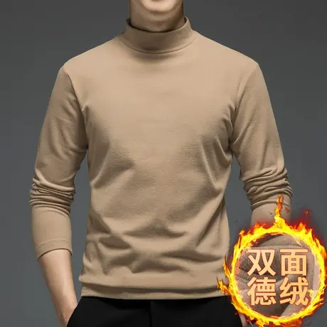 2023秋冬新款半高领打底衫德绒长袖t恤男保暖双面绒中领秋衣小衫图片
