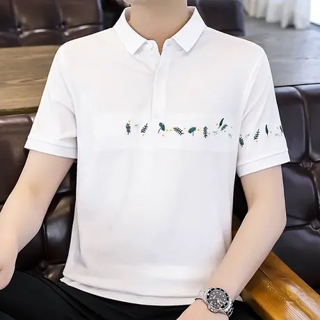 白色翻领polo衫男夏季新款冰丝凉感半袖上衣男士潮牌刺绣短袖t恤商品大图
