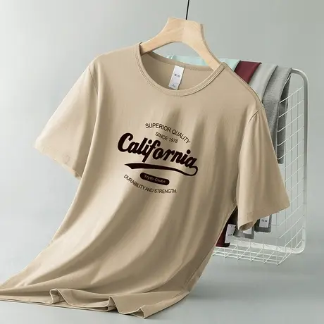 莫代尔冰丝t恤男士短袖夏季印花半袖圆领体恤透气凉感速干上衣服商品大图