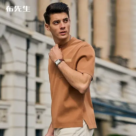 MrBu布先生微廓形皮边撞色贴袋针织T恤男2023凉感亲肤短袖AT12113商品大图