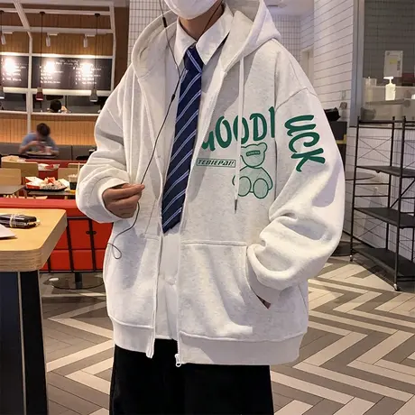 连帽卫衣男秋季新款美式复古字母印花休闲套头上衣服潮流宽松外套商品大图