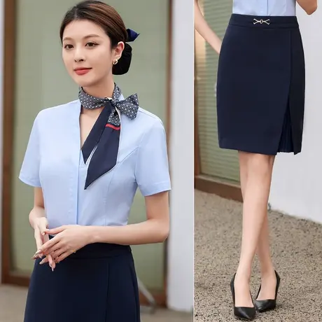 2023新款中国移动工作服长袖衬衫女短袖衬衣营业厅工装制服裙子夏商品大图