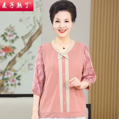 母亲节洋气妈妈夏装短袖T恤小衫春新款50岁阔太太上衣中老年女装商品大图