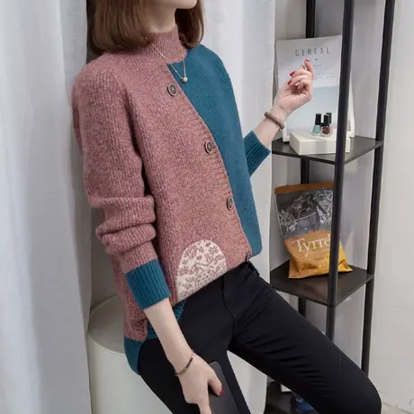 半高领毛衣女打底衫2023秋冬新款宽松慵懒风套头外穿上衣厚针织衫商品大图