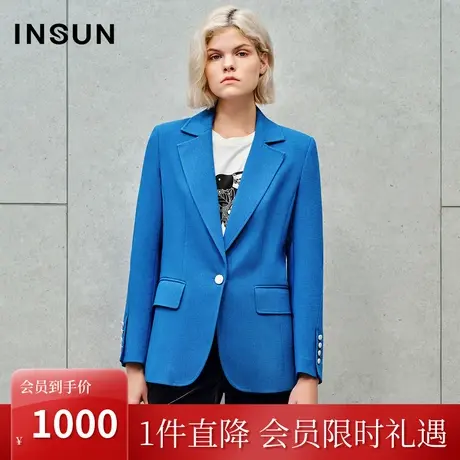 恩裳2023秋季新款多巴胺伊斯曼一粒扣醋酸弹力垂感肌理感西装外套图片