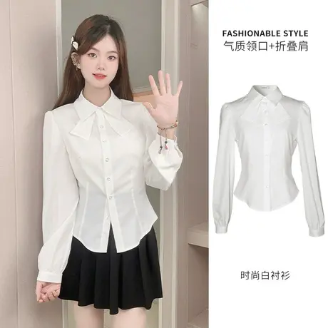 法式设计感小众白色修身衬衫商品大图
