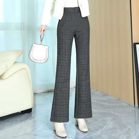 格纹微喇裤高腰休闲裤韩版显瘦优雅气质长裤秋季2023新款女士裤子图片