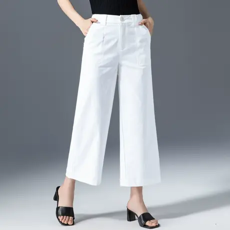 白色冰丝阔腿裤女夏季薄款2023新款八分天丝裤子休闲九分裤直筒裤图片