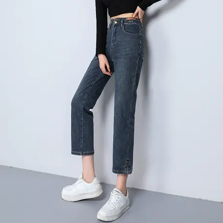 高腰烟管裤女2023新款秋季牛仔裤女显瘦裤子小个子九分窄版直筒裤商品大图