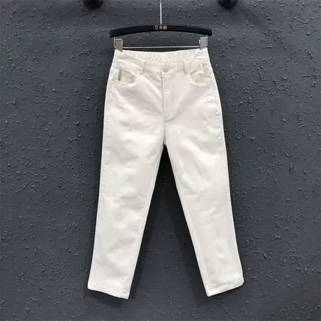 简约女士弹力牛仔直筒裤2023秋季新款港风修身显瘦百搭休闲九分裤商品大图