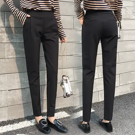 棉麻哈伦裤女长裤显瘦春秋新款职业西装裤宽松休闲直筒小脚九分裤图片