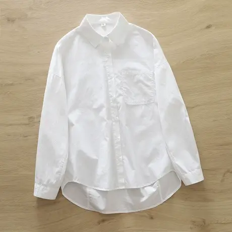 春秋季韩版纯棉长袖白衬衫女中长款宽松休闲bf男友风衬衣外穿上衣商品大图