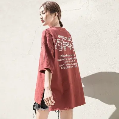 2023新款网红慵懒风ins短袖t恤女宽松韩版港风酷帅气街头上衣蹦迪商品大图