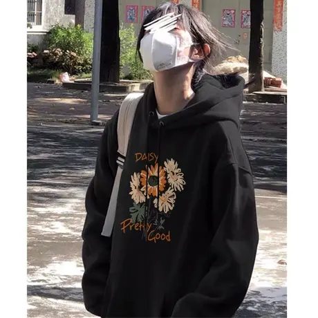 美式复古oversize潮牌卫衣女2023春秋薄款宽松韩版慵懒风连帽外套商品大图