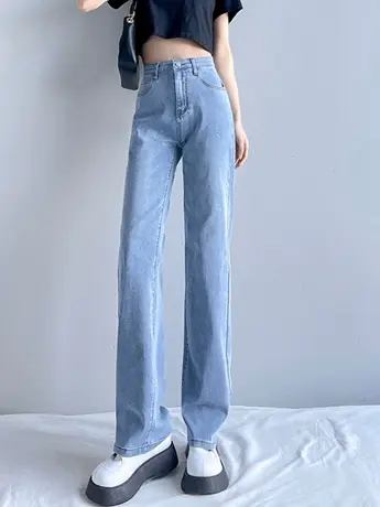 薄款小个子春秋新款2023年直筒浅色牛仔裤女垂感高腰长裤韩系百搭图片