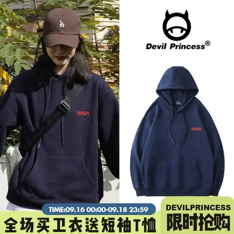 国潮牌美式复古hiphop长袖情侣藏蓝卫衣女潮ins宽松bf慵懒风上衣商品大图