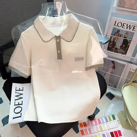 娃娃领polo衫短袖t恤女夏季新款设计感小众甜美短款绝美上衣潮牌图片