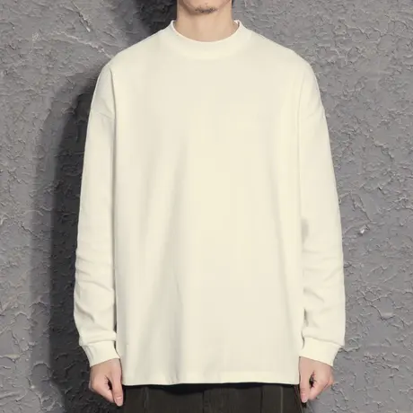 重磅挺括小领口高级感t恤男长袖青少年潮牌春季宽松春秋t恤男长袖商品大图