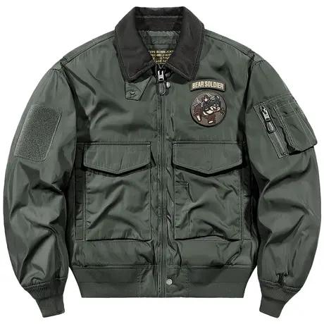 VIP美式复古风飞行员夹克男春秋季灯芯绒拼接工装外套翻领棒球服商品大图