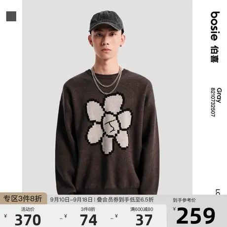 bosie2023年秋季毛衣男女潮流印花宽松圆领毛衫情侣休闲针织衫商品大图