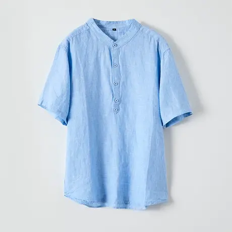 断码99元/件夏季短袖男t恤宽松夏季休闲上衣男士亚麻薄款衬衫体恤商品大图