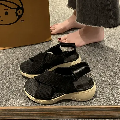 超轻可湿水厚底凉鞋女2023新款夏季三亚泰国海边松糕底高跟沙滩鞋图片