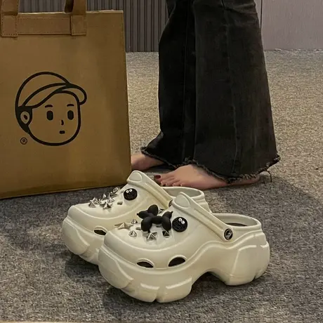 小个子高跟洞洞鞋女夏季ins潮厚底防滑外穿可爱链条沙滩包头凉鞋商品大图