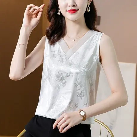 夏季冰丝吊带上衣女外穿真丝无袖内搭大码白色背心宽松醋酸打底衫商品大图