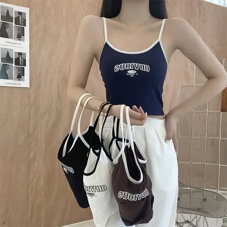 时尚个性印花设计感小众吊带背心女2022年夏季新款性感纯欲风裹胸商品大图
