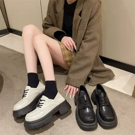 法式粗跟乐福鞋女2024年春秋季新款复古百搭英伦风小皮鞋厚底单鞋商品大图