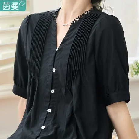 茵曼旗舰店官方复古文艺小众法式上衣女款衬衫2023新款宽松短袖商品大图