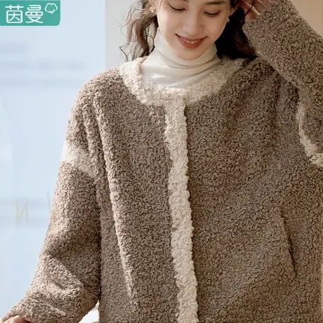 茵曼女装羊羔绒外套2023冬季新款加厚毛绒绒开衫上衣棉服小棉衣图片